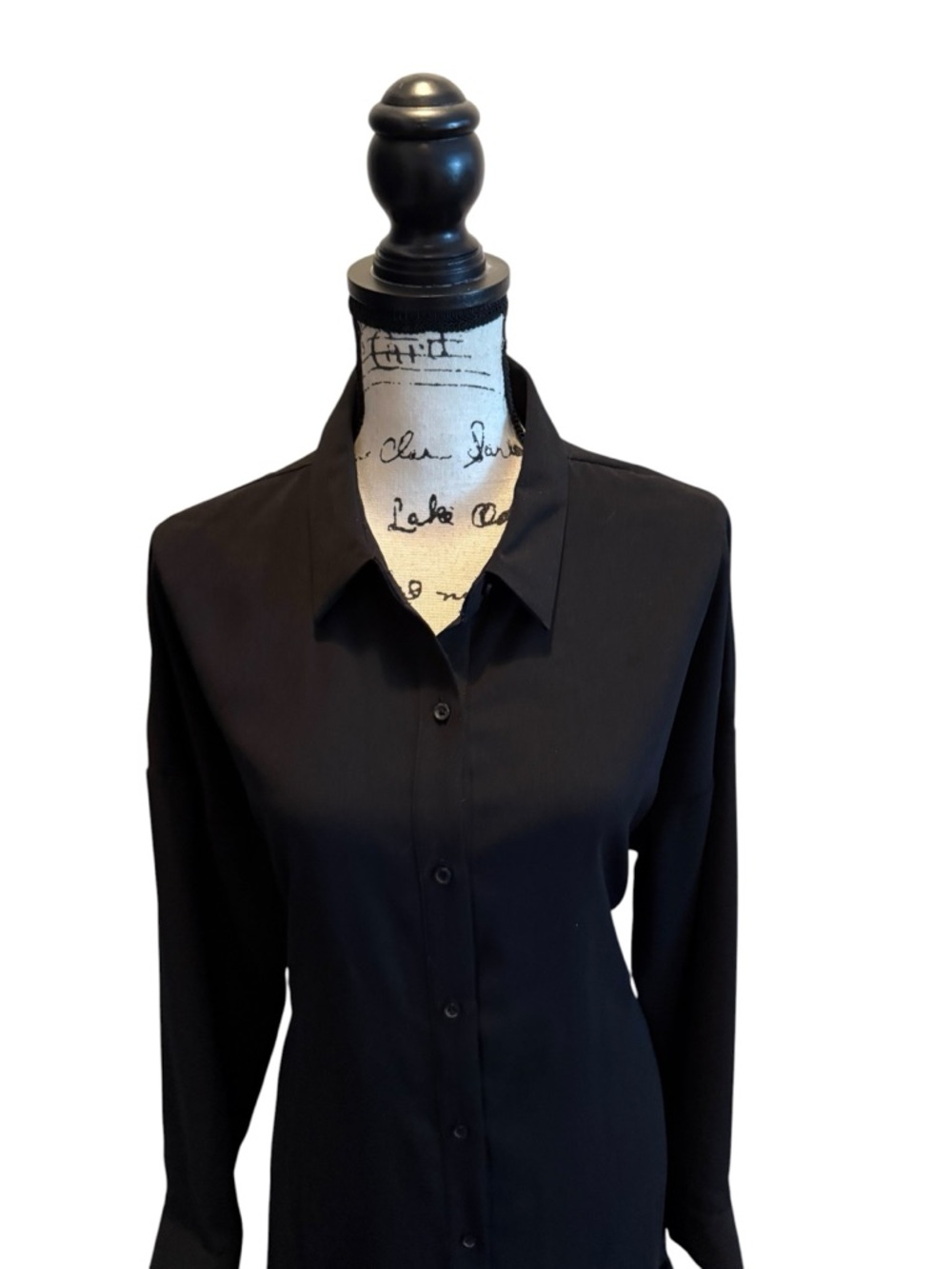Nine West Classic Black Shirt Dress Tie Waist Ruffle Hem Size XLarge NWOT - Picture 3 of 11